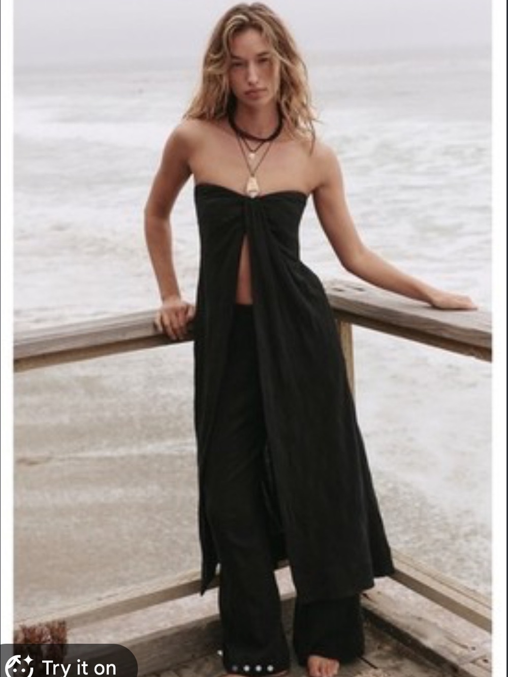 Free People Black Strapless Wide-Leg Jumpsuit